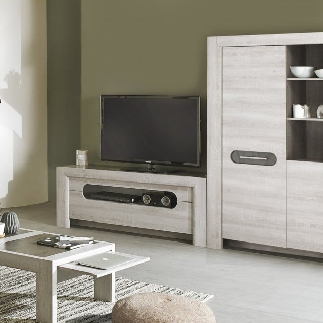 Meuble Tv avec 2 tiroirs et une grande niche de rangement - Fabrication Française