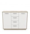 Buffet 2 portes 4 tiroirs, décor bois et blanc L113 cm - Léo