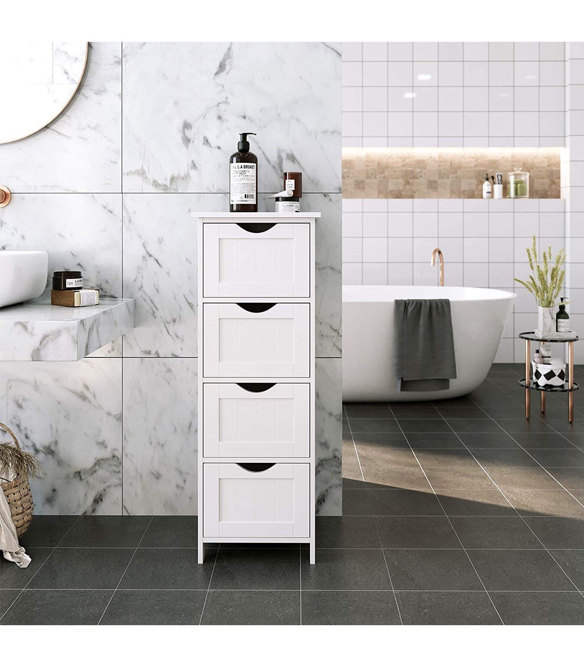 CALICOSY - Rangement de salle de bain Blanc avec 4 tiroirs - L30 cm