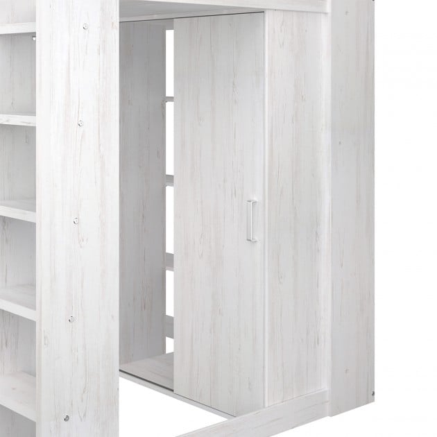Lit mezzanine Blanc avec bureau et rangements 90x200 cm - Higher