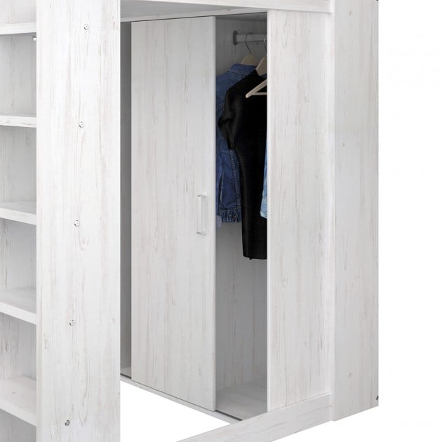 Lit mezzanine Blanc avec bureau et rangements 90x200 cm - Higher