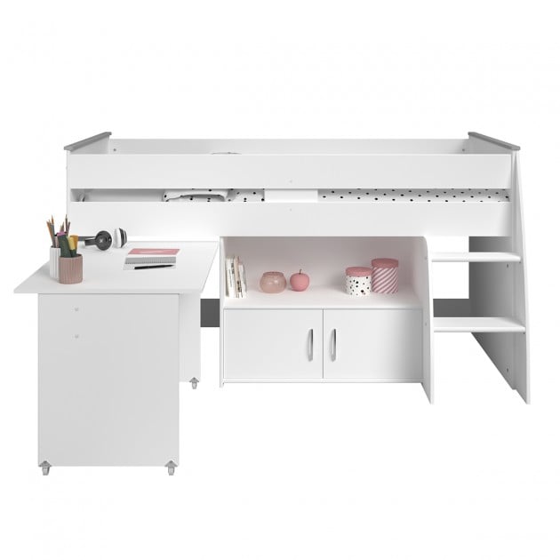 Lit combiné blanc avec bureau et rangements - 90x200 cm - Reverse
