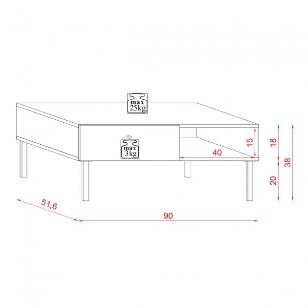 Table Basse 1 Tiroir 1 Niche L90 cm - Tulia