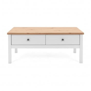 Table Basse 2 tiroirs L100 cm - Décor Blanc - BERGEN