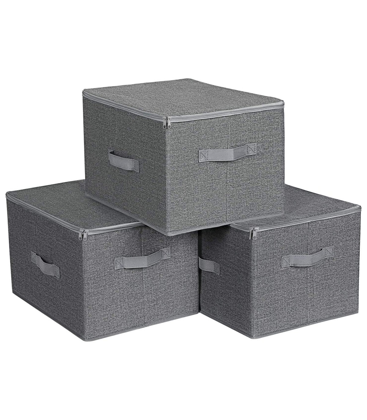 Boîte de rangement en tissu gris rigide et pliable avec couvercle- 25x35x45  - ON RANGE TOUT