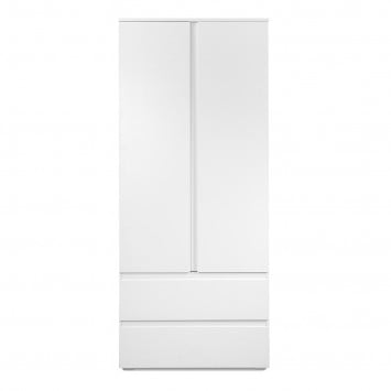 Armoire 2 portes 2 tiroirs blanc- L80 x H191 x P55 cm