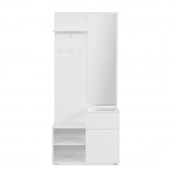 Penderie d'entrée 1 porte, 1 tiroir et 2 compartiments ouverts blanc- H195 cm