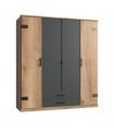 Armoire 4 portes décor chêne et graphite - L180 cm