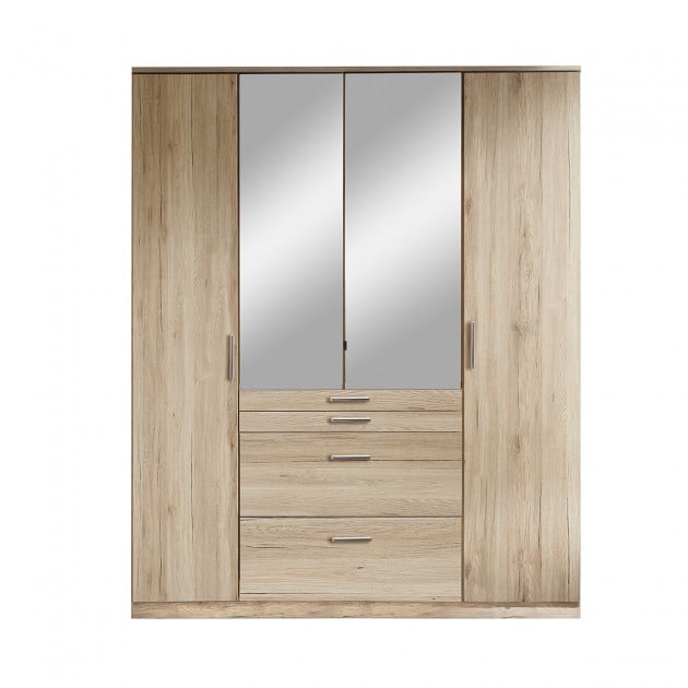 Armoire 4 portes dont 1 miroir, 4 tiroirs - L180 cm