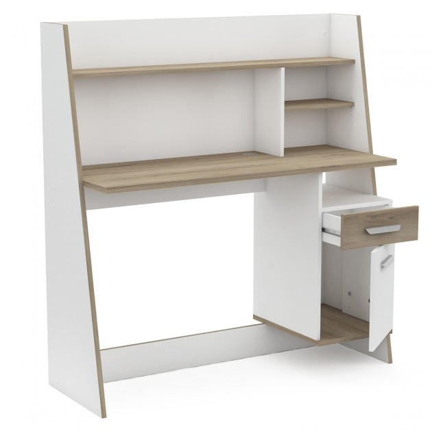 Bureau 1 porte ouvrante et 1 tiroir décor chêne kronberg et blanc - L120,3 cm