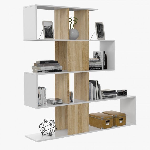 Bibliothèque avec 4 niveaux et 11 compartiments de rangement H145 cm - Zigzag