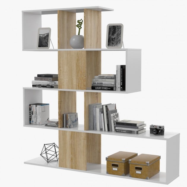 Bibliothèque avec 4 niveaux et 11 compartiments de rangement H145 cm - Zigzag
