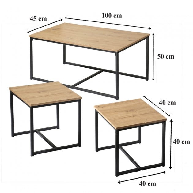 Lot de 3 tables basses gigognes L100 cm - LENNY