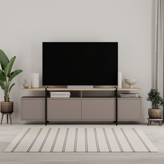 Meuble TV 4 portes et pieds en métal L160 cm - Hinoa