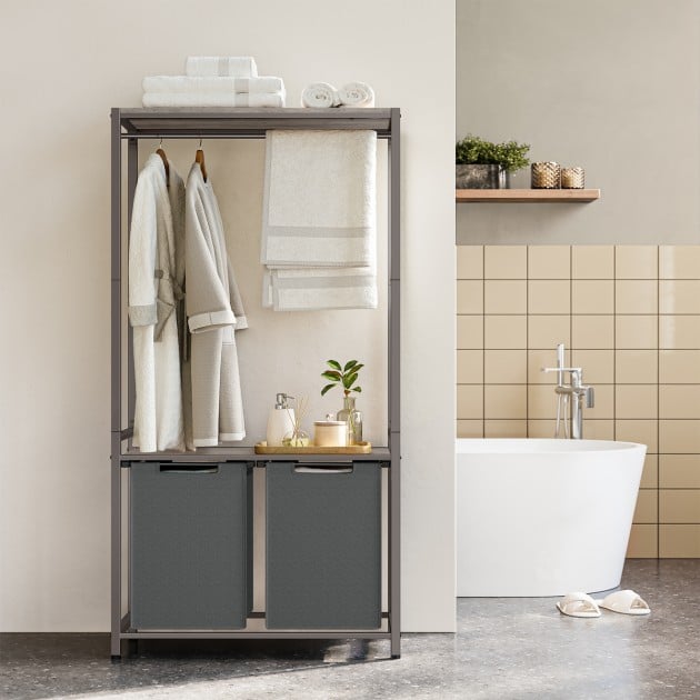 Meuble de rangement salle de bain avec panier à linge intégré - H175 cm