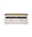 Meuble TV 2 tiroirs et 2 niches décor bois clair et blanc L148 cm - Shade
