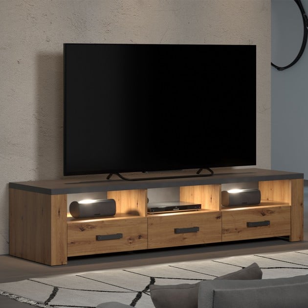 Meuble TV avec 3 Tiroirs et 3 Niches L180 cm - Follow