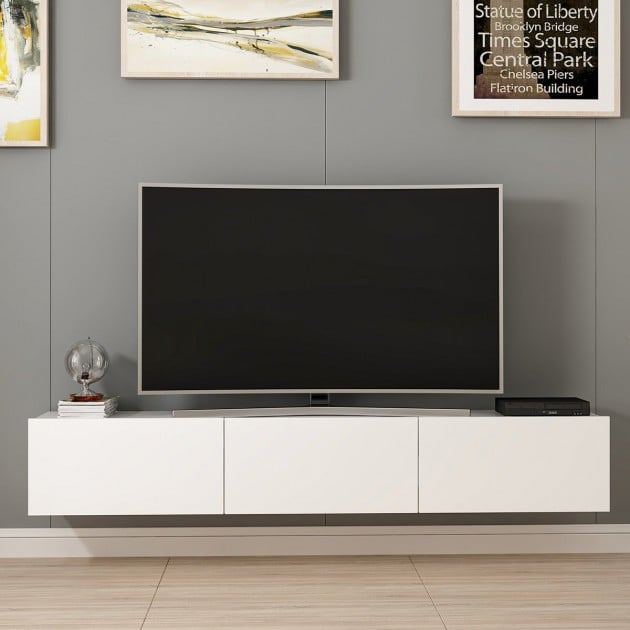 Meuble TV suspendu 3 portes blanc L180 cm - Rigel