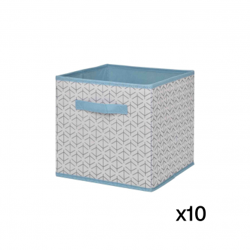 Lot de 10 cubes pliables 28x28x27 intissé blanc et bleu