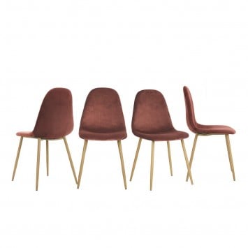 Lot de 4 chaises velours avec pieds en métal simili bois